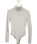 NOVO Grey Premium Fine Knit Silk And Cashmere Blend Turtleneck Bodysuit UK 10