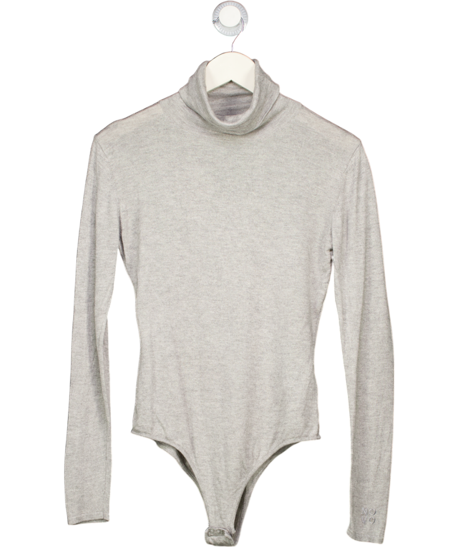 NOVO Grey Premium Fine Knit Silk And Cashmere Blend Turtleneck Bodysuit UK 10