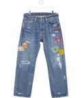 Polo Ralph Lauren Blue Wildlife-patch Distressed Vintage Classic-fit Straight-leg Jeans L30 W31