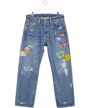 Polo Ralph Lauren Blue Wildlife-patch Distressed Vintage Classic-fit Straight-leg Jeans L30 W31