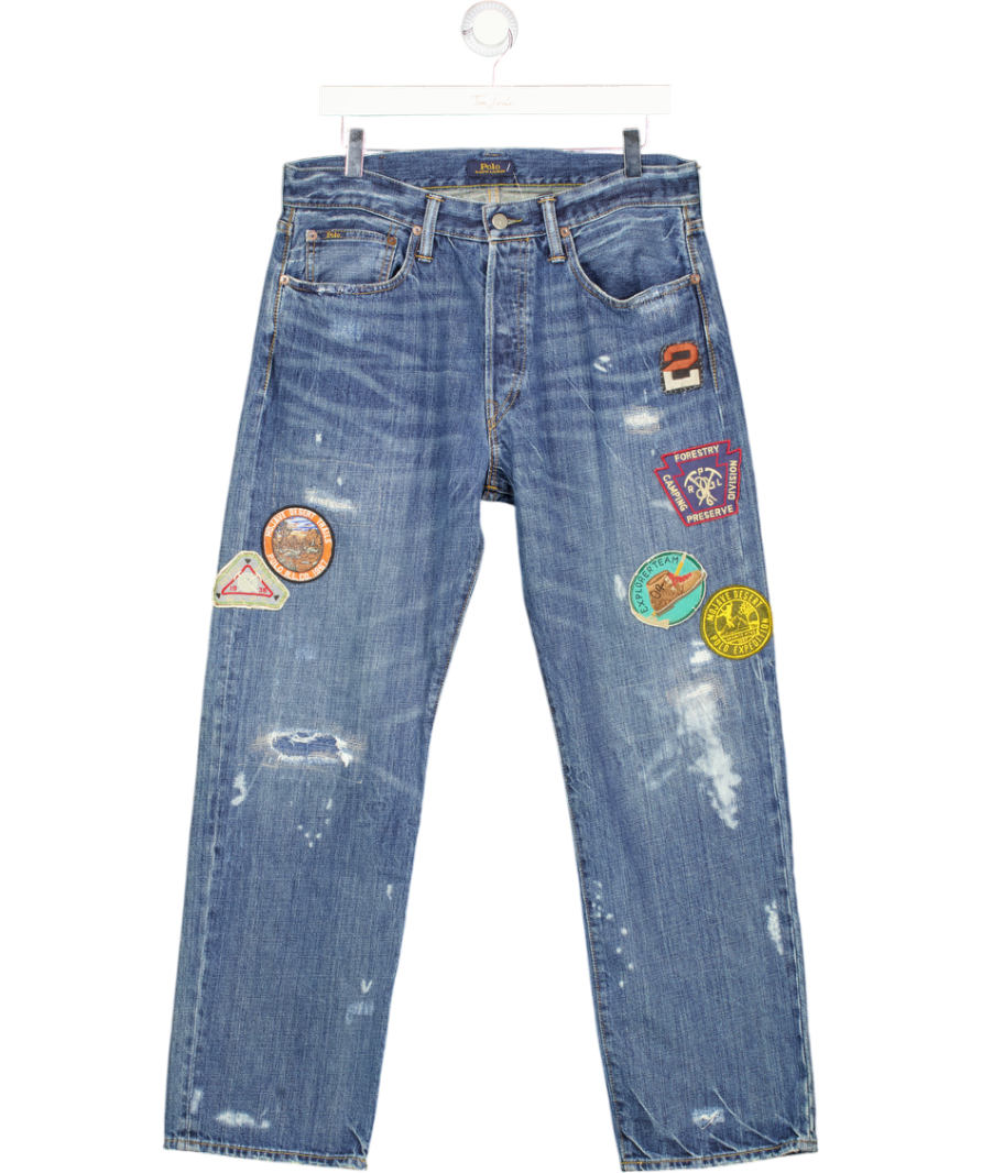 Polo Ralph Lauren Blue Wildlife-patch Distressed Vintage Classic-fit Straight-leg Jeans L30 W31