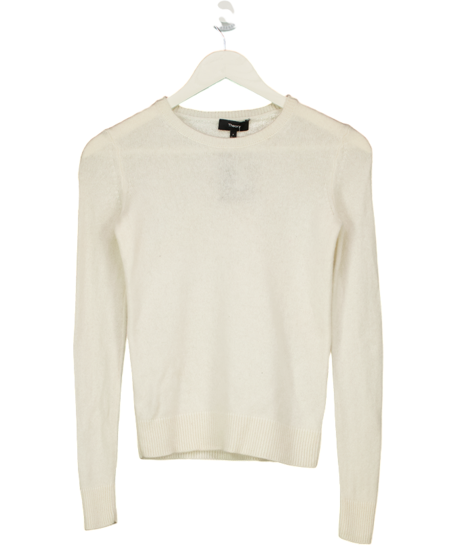 Theory Cream 100% Cashmere Crew Neck Jumper Szp UK XS