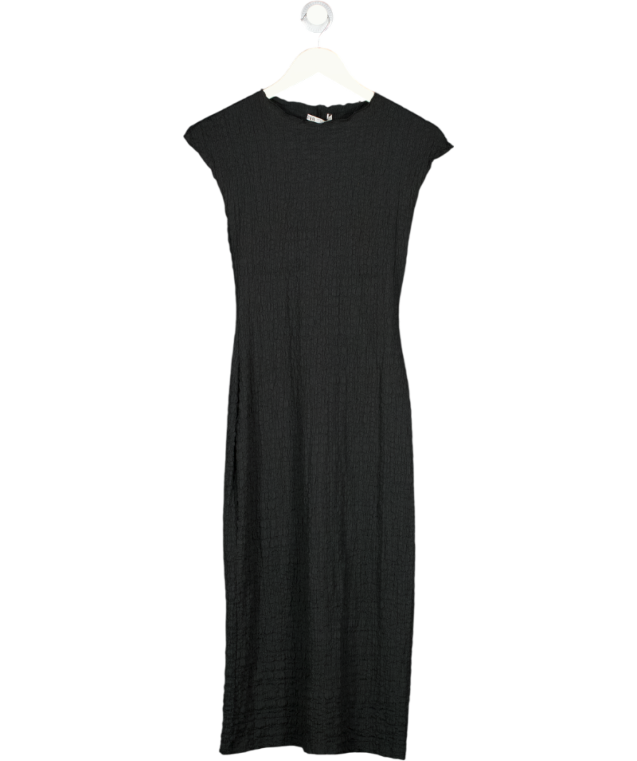 ZARA Black Textured Jersey Sleeveless Midi Dress UK S