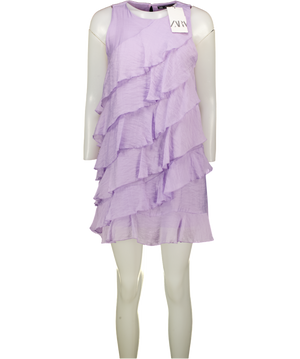 ZARA Purple Lilac Tiered Ruffle Mini Dress UK M