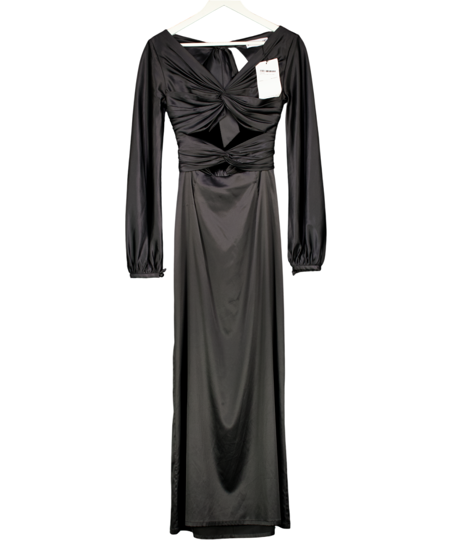 STOLEN STUDIOS Black Satin Cut Out Long Sleeve Maxi Dress UK XS