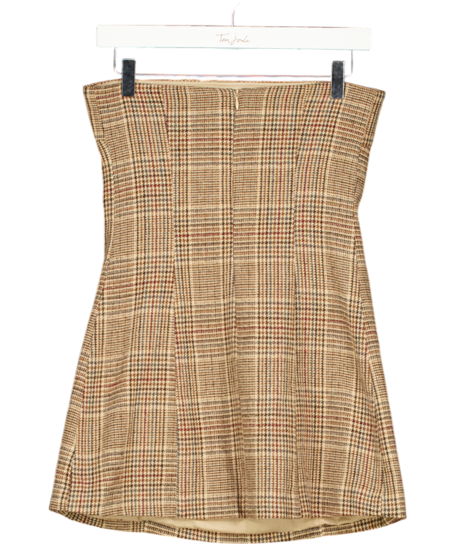 PEPPERMAYO Brown Houndstooth Check Bandeau Mini Dress UK 8