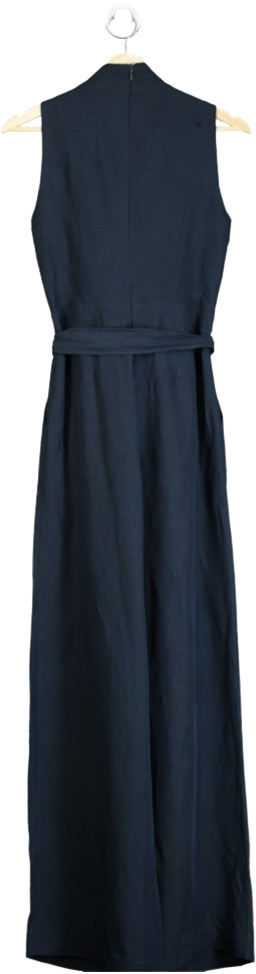 Karen Millen Blue Fluid Tailored Notch Neck Belted Straight Leg Jumpsuit UK 6