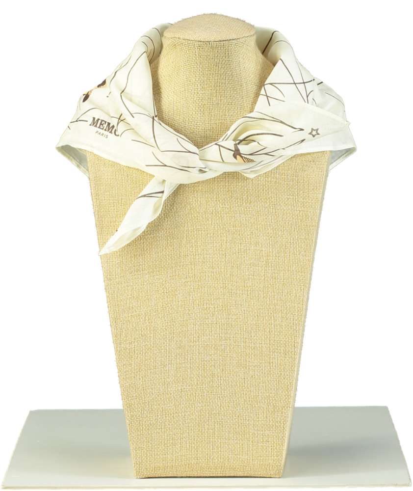 MEMO PARIS Luxury Cream Bird Print Silk Neck Scarf