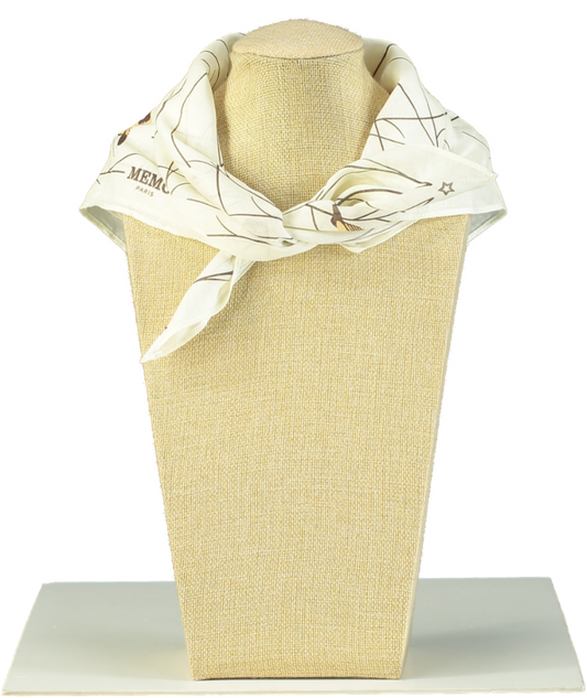 MEMO PARIS Luxury Cream Bird Print Silk Neck Scarf