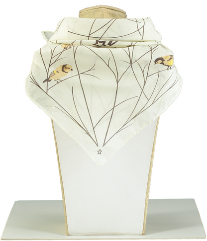 MEMO PARIS Luxury Cream Bird Print Silk Neck Scarf