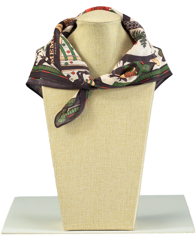 MEMO PARIS Luxury Brown Christmas Print Silk Neck Scarf