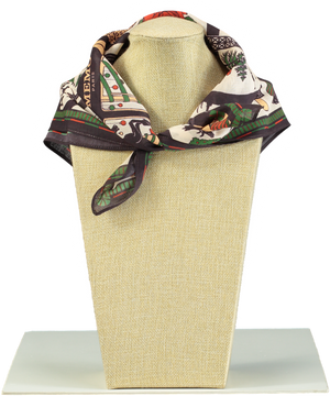 MEMO PARIS Luxury Brown Christmas Print Silk Neck Scarf