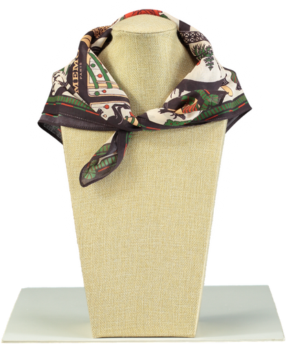 MEMO PARIS Luxury Brown Christmas Print Silk Neck Scarf