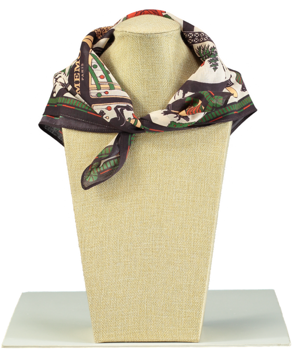 MEMO PARIS Luxury Brown Christmas Print Silk Neck Scarf