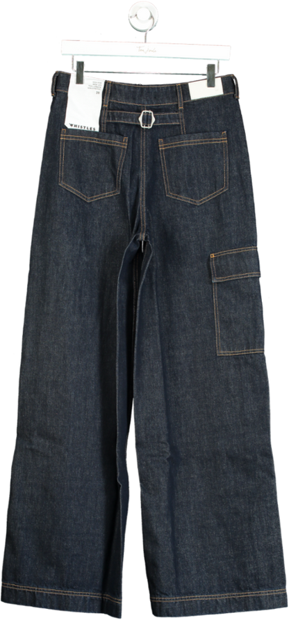 Whistles Blue Dark Denim Wide Leg Cargo Jean W28