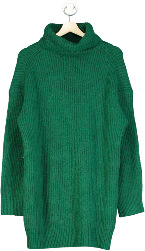 MANGO Green Ribbed Turtle Neck sweater Dress UK S