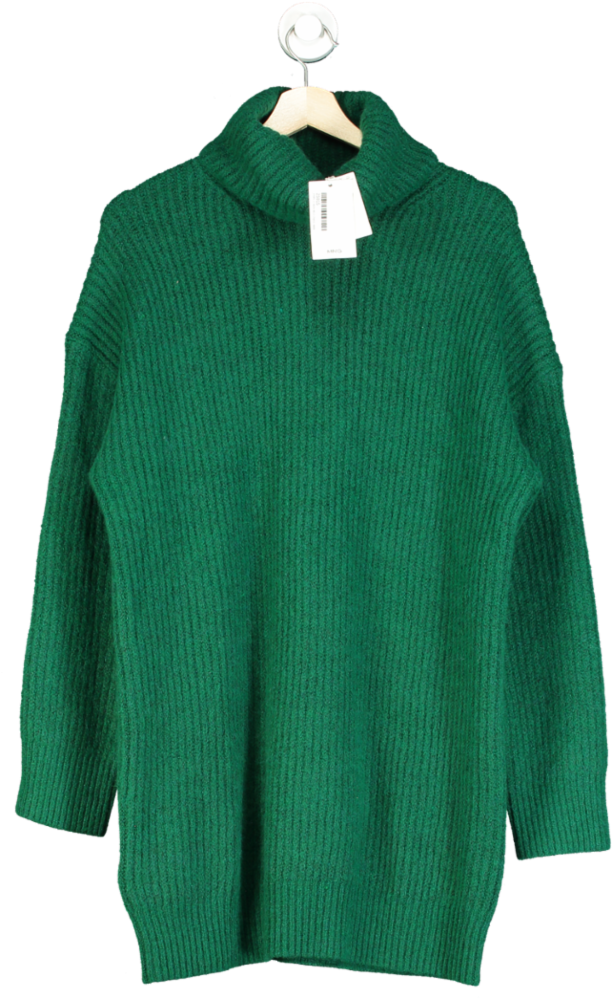 MANGO Green Ribbed Turtle Neck sweater Dress UK S