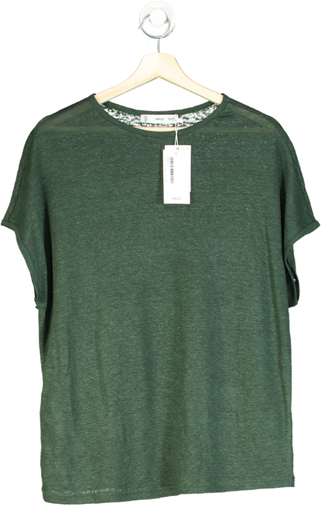 MANGO Green Short-sleeved Linen T-shirt UK S