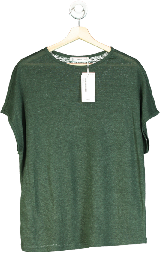 MANGO Green Short-sleeved Linen T-shirt UK S