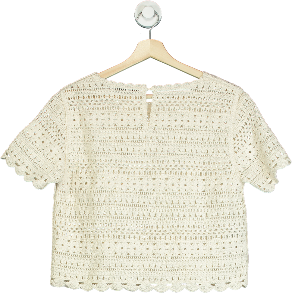 MANGO Cream Knitted Sweater With Openwork Details UK M