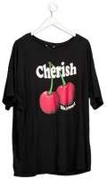 Yours Black Curve 'cherish' Cherry Slogan T-shirt UK 22