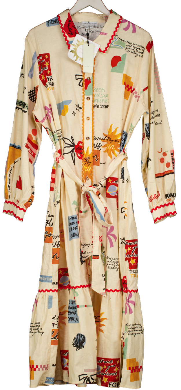 Never Fully Dressed Cream Poema Graphic Shirt Dress UK 22