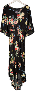 Yours Floral Dress Black Frill Hem UK 26/28