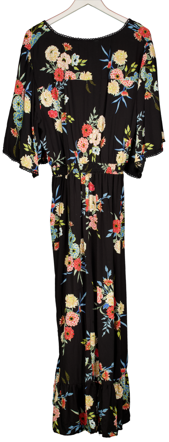 Yours Floral Dress Black Frill Hem UK 26/28