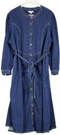 Monsoon Tamsin Button Denim Midi Dress Blue UK 24