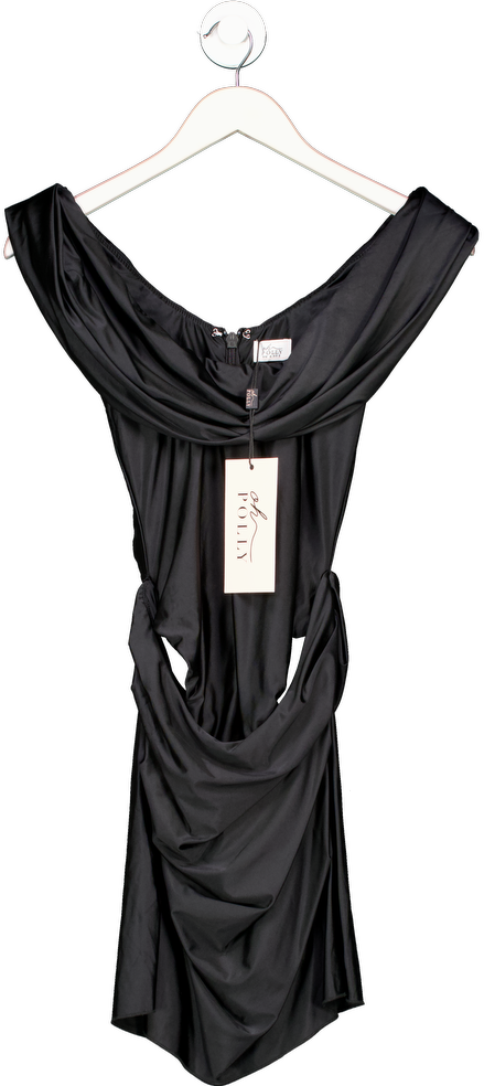 Oh Polly Black Maeve Off-shoulder Draped Mini Dress UK 6