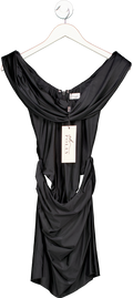Oh Polly Black Maeve Off-shoulder Draped Mini Dress UK 6