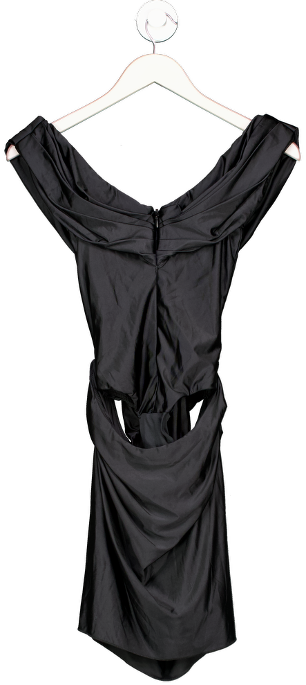 Oh Polly Black Maeve Off-shoulder Draped Mini Dress UK 6