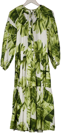 H&M Green Palm Print Long Sleeved Maxi Dress UK XS
