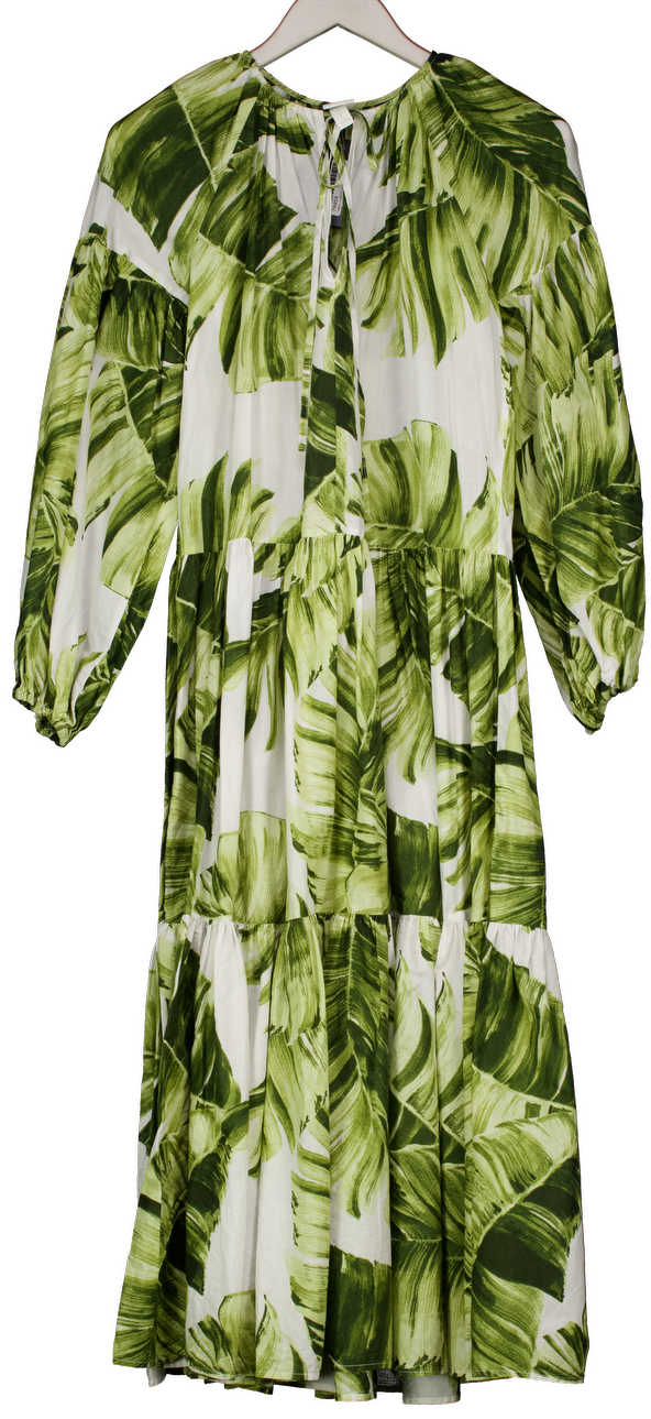 H&M Green Palm Print Long Sleeved Maxi Dress UK XS