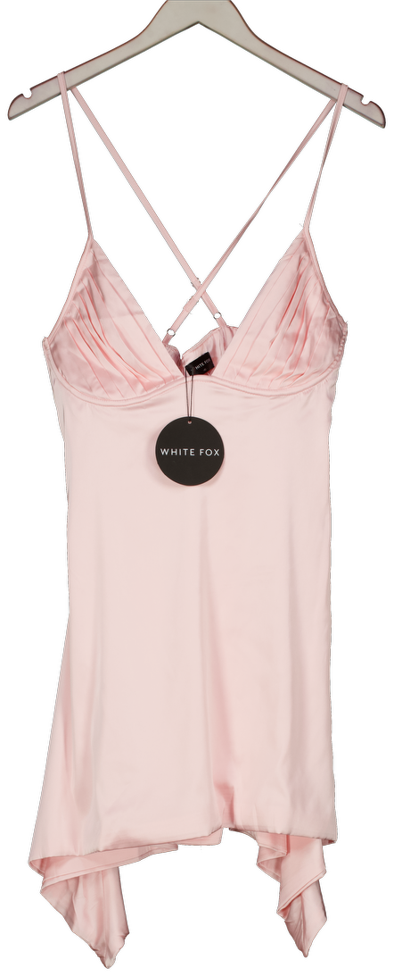 White Fox Pink Pleated Cup Satin Mini Dress UK XL