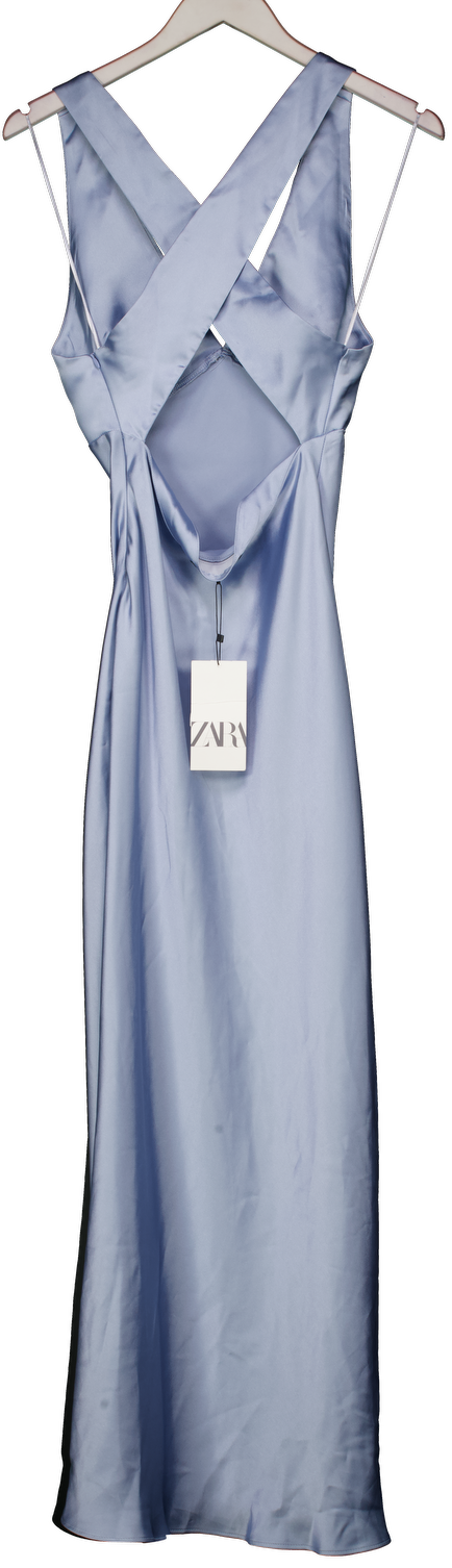 ZARA Blue Cross Strap Satin Midi Dress UK M