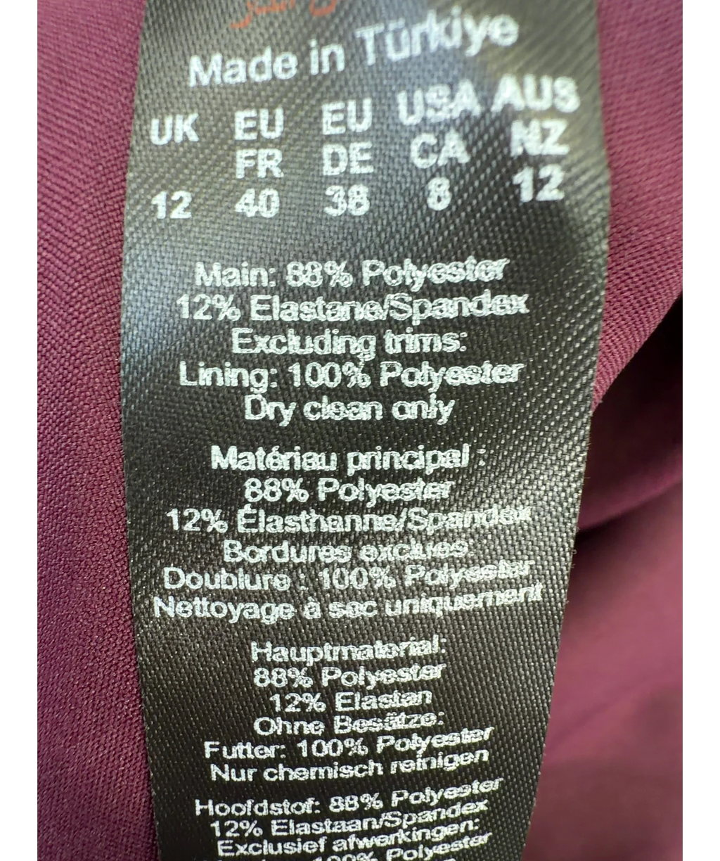 KAREN MILLEN burgundy structured knee-length sheath dress, size UK 12 — label