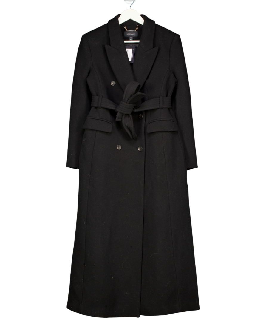 Karen Millen Black Belted Wool Blend Formal Coat UK 10