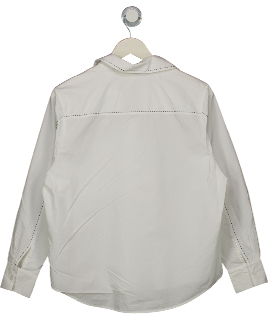 REISS Sofia Cotton Topstitched Button-through Shirt In White UK 6