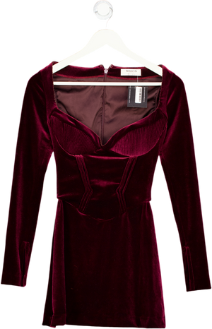 HOUSE OF CB Veronica Black Cherry Red Pin Tuck Mini Dress UK XS