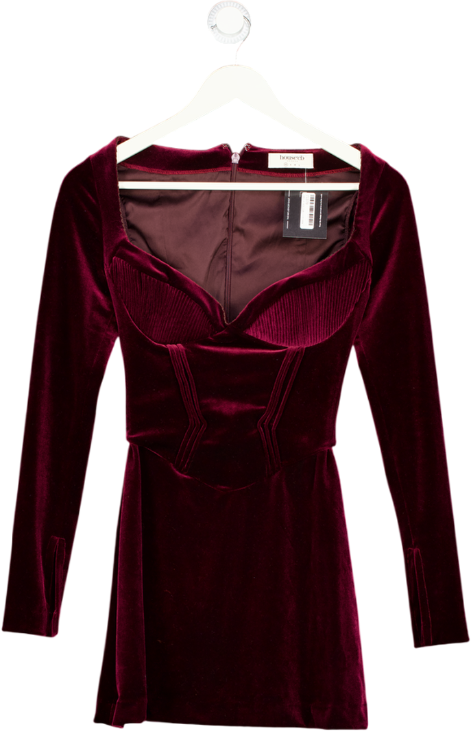 HOUSE OF CB Veronica Black Cherry Red Pin Tuck Mini Dress UK XS