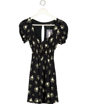 REFORMATION Black & Ivory Rose Print Mini Dress Sz0 UK 4