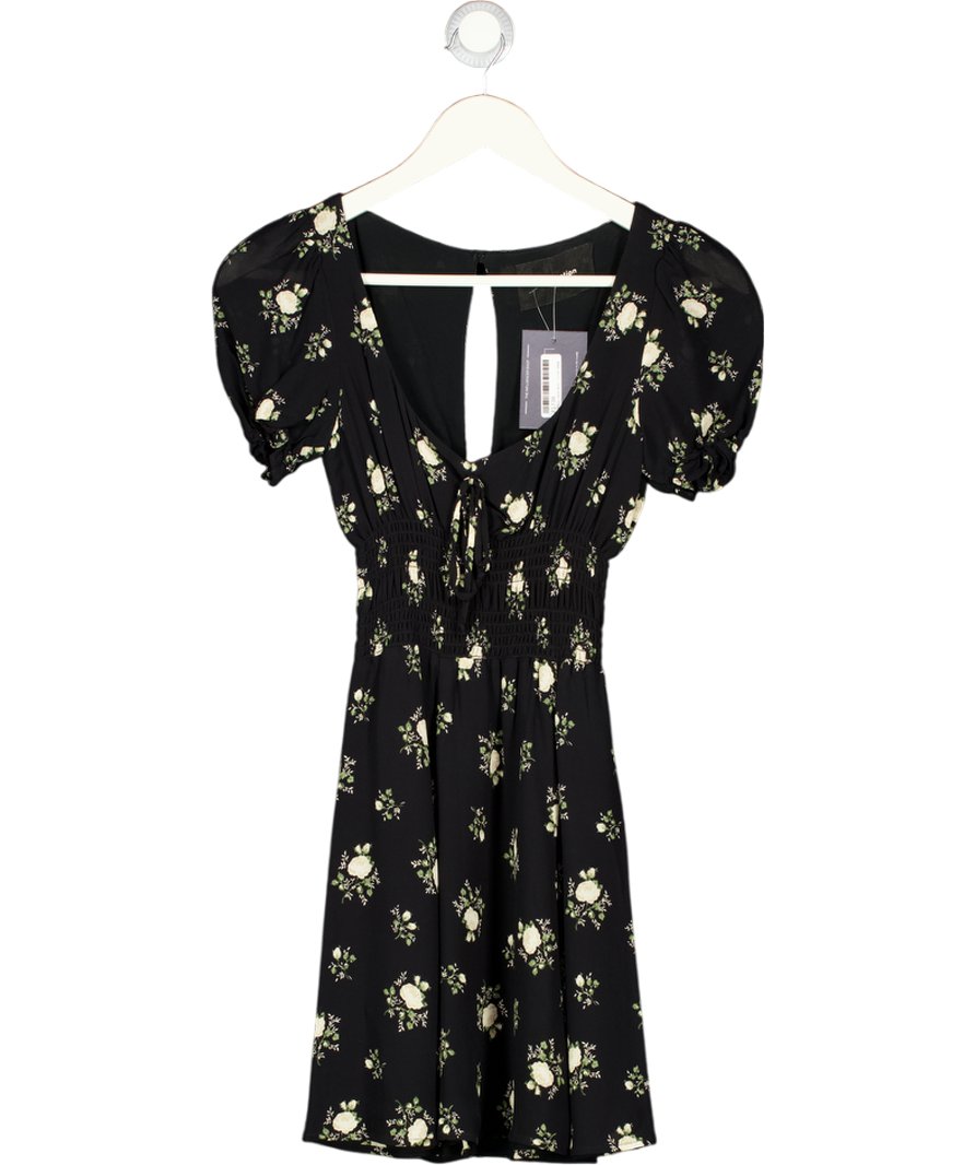 REFORMATION Black & Ivory Rose Print Mini Dress Sz0 UK 4