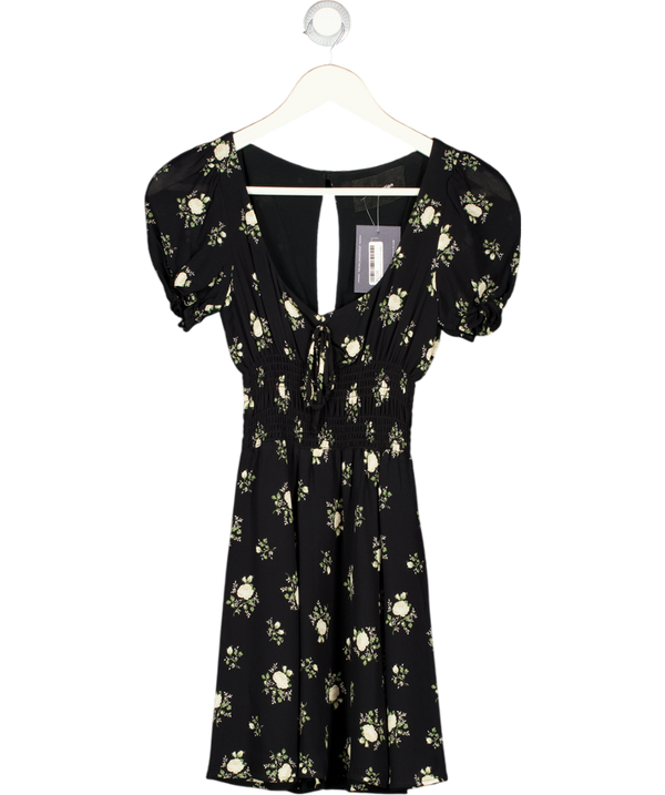 REFORMATION Black & Ivory Rose Print Mini Dress Sz0 UK 4