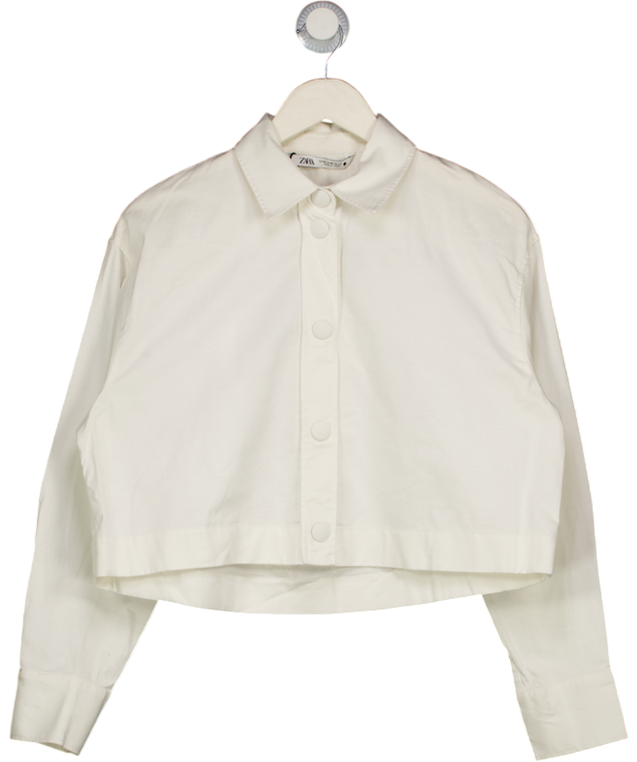 ZARA White Cropped Boxy Fit Shirt UK M