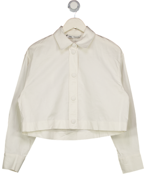 ZARA White Cropped Boxy Fit Shirt UK M