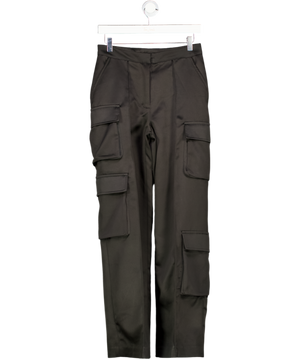 HOUSE OF CB Daria Black Satin Straight Leg Cargo Trousers UK S