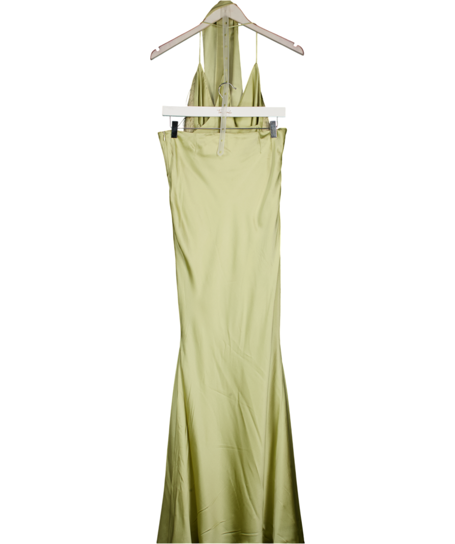 DE LA VALI 2-piece Green Sirocco Top And Suelo Skirt Set In Sand Silk Satin UK 8