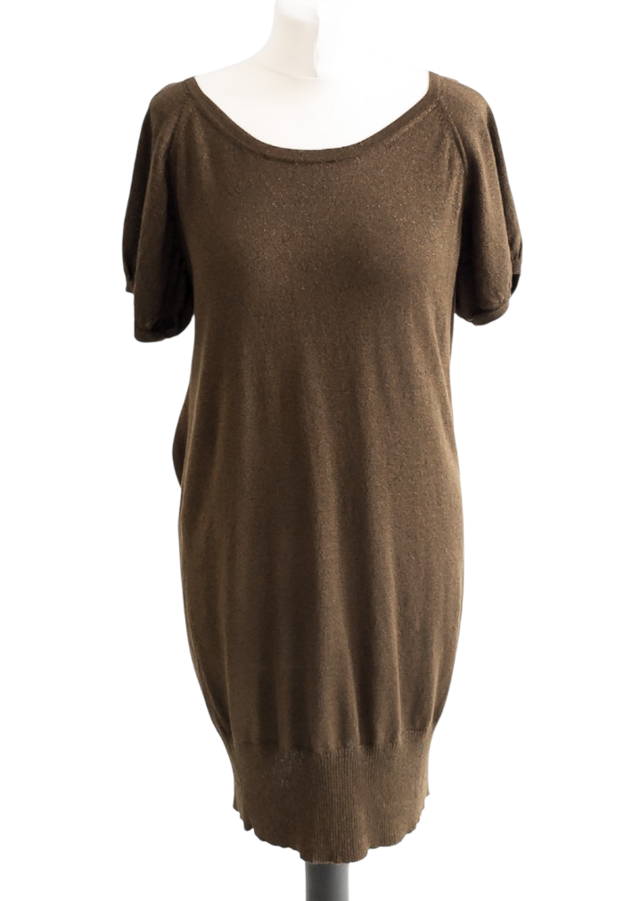 French Connection Brown Lurex Cowl Back Knit Dress UK S/M