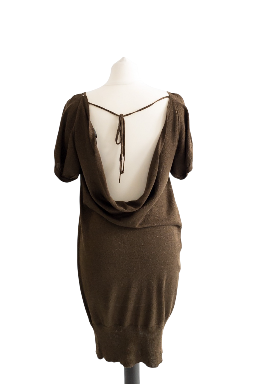 French Connection Brown Lurex Cowl Back Knit Dress UK S/M